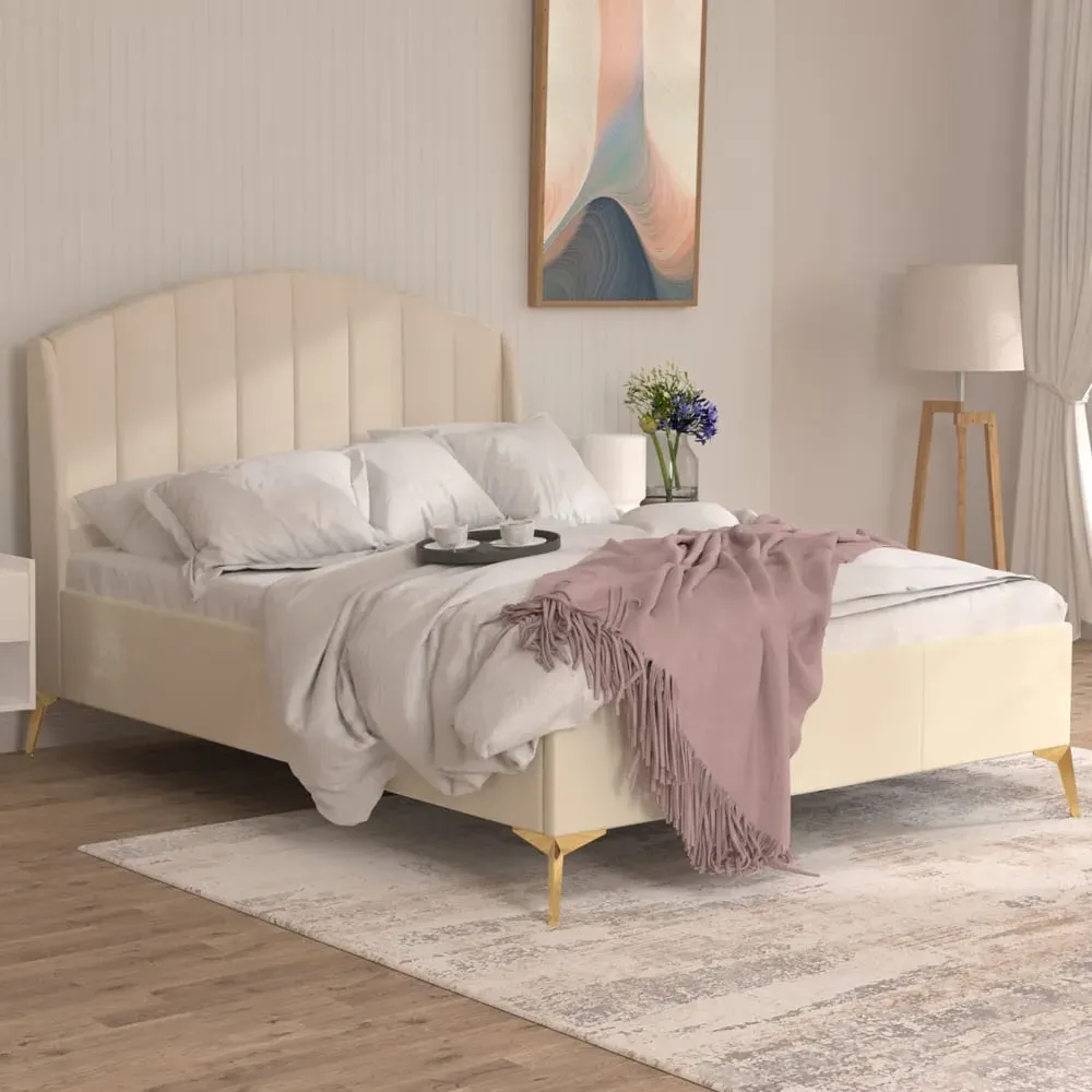 Pulford Double Ottoman Bed with Storage - Natural, Velvet