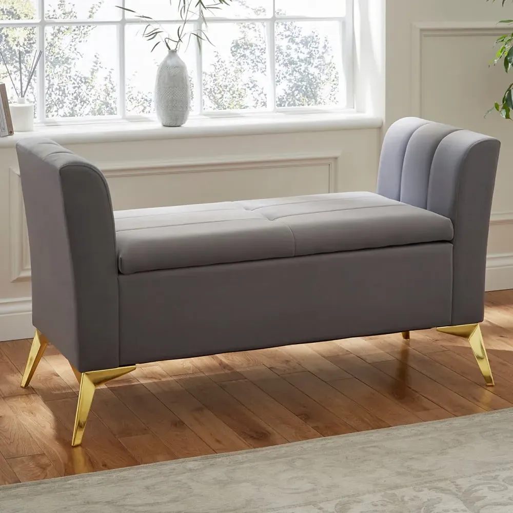 Pulford Velvet Storage Ottoman - Grey, Velvet image