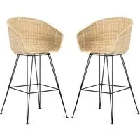 Puqi High Back Bar Stools In Pair - Natural, Rattan