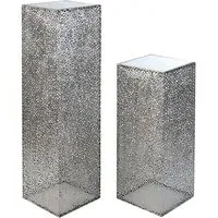 Purley Glass Metal Set of 2 Decorative Pillars - Silver
