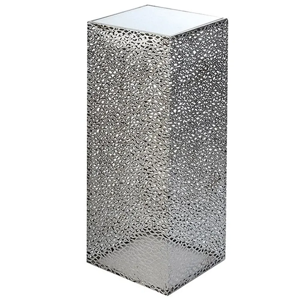 Purley Small Glass Metal Decorative Pillar - Silver