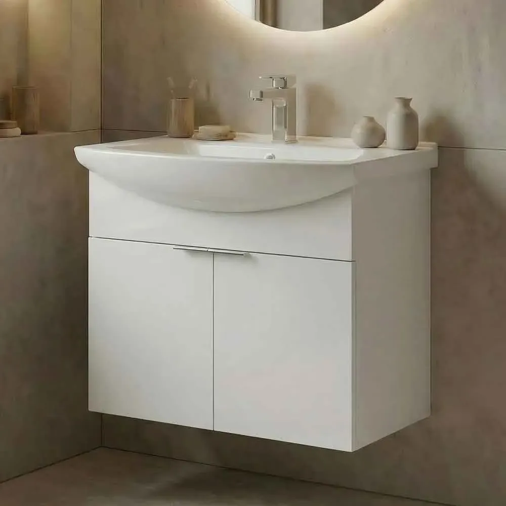 Purus 650mm Wall Mounted Vanity Unit & Basin - White product