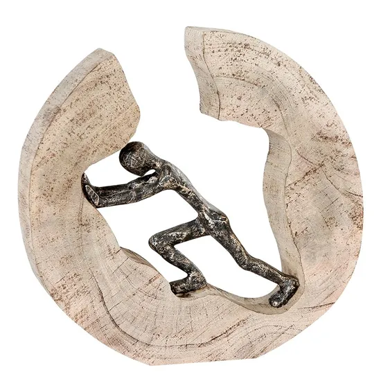 Pushing Aluminium Sculpture - Bronze, Natural Wood product