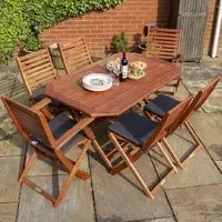 Putey 6-Seater Garden Dining Set - Honey Brown, Eucalyptus