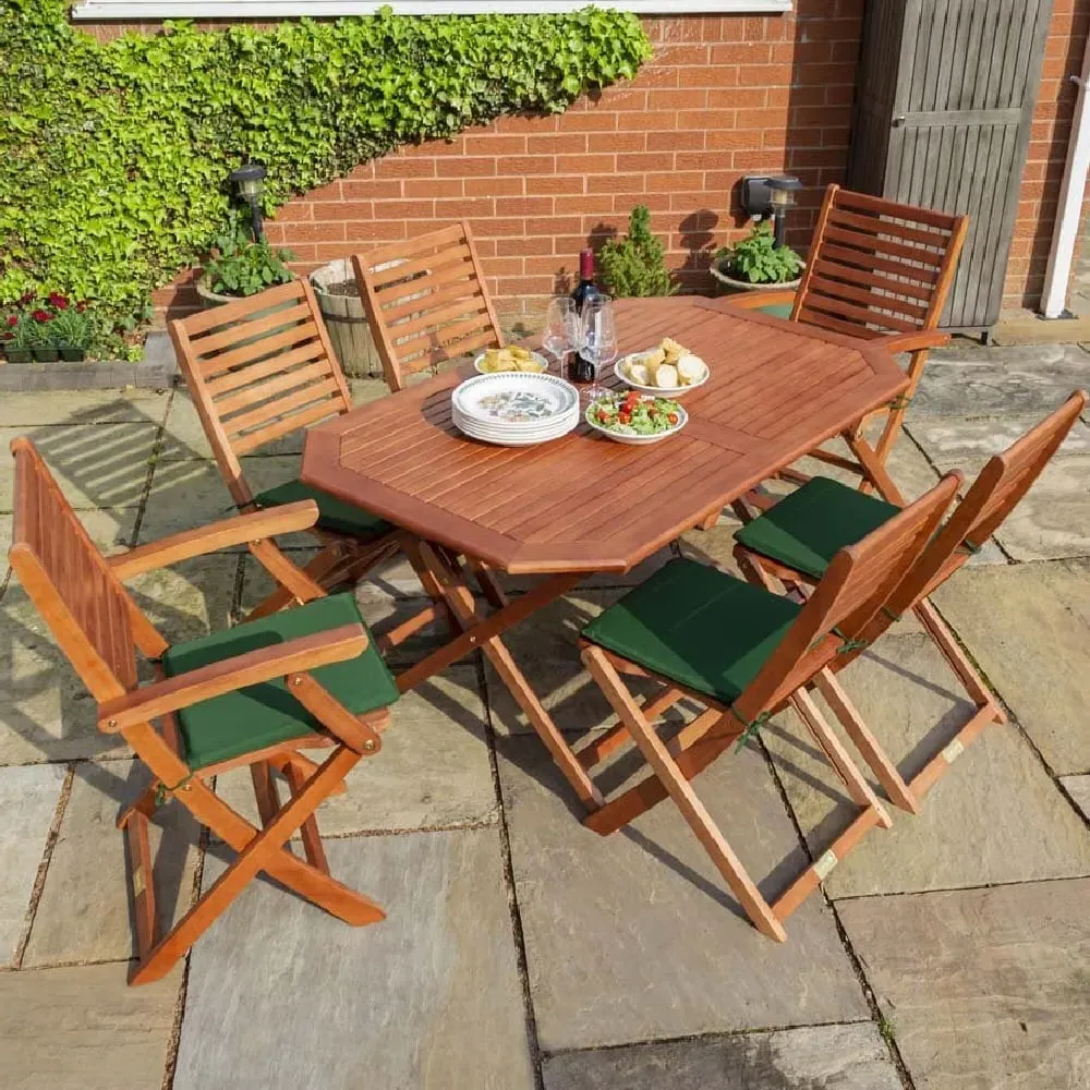 Putey 6-Seater Garden Dining Set - Honey Brown, Eucalyptus