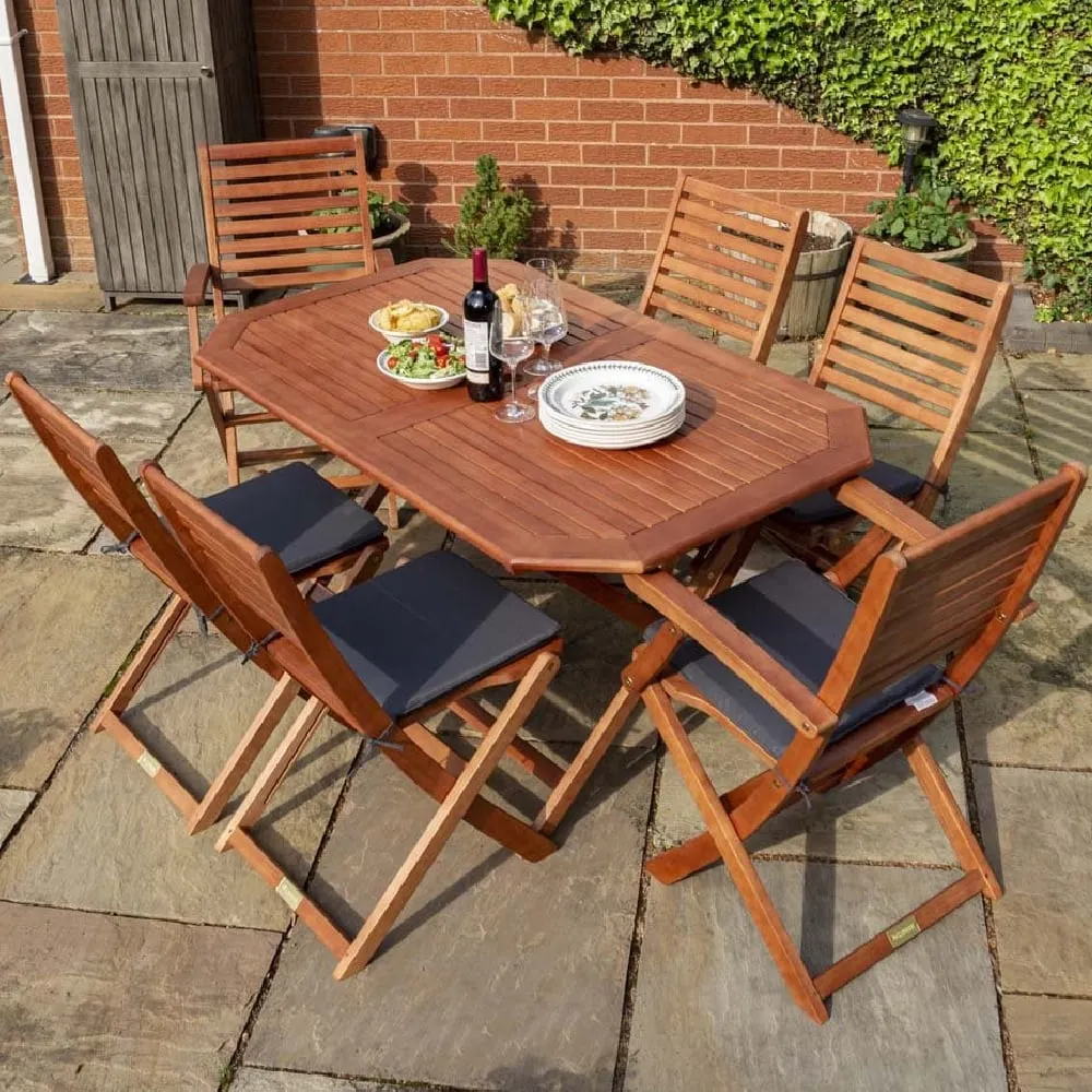 Putey 6-Seater Garden Dining Set - Honey Brown, Eucalyptus image