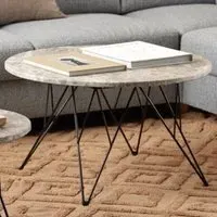 Putnam Round Coffee Table with Black Legs - Grey Brown, Marble