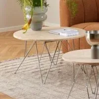 Putnam Round Coffee Table with Chrome Legs - Beige, Wood