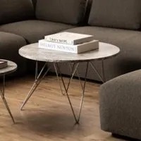 Putnam Round Coffee Table with Chrome Legs - Grey Brown, Marble