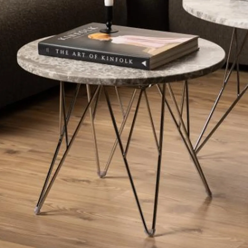 Putnam Round Side Table - Grey Brown, Marble