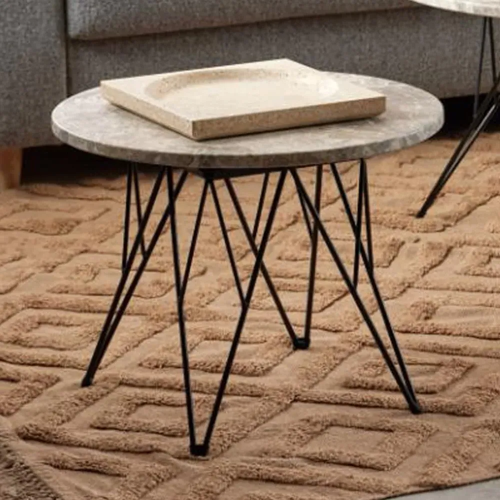 Putnam Round Side Table - Grey Brown, Marble image