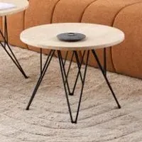 Putnam Round Side Table with Black Legs - Beige, Wood