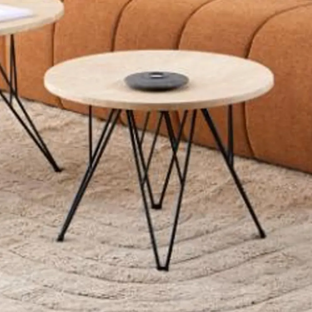 Putnam Round Side Table with Black Legs - Beige, Wood image
