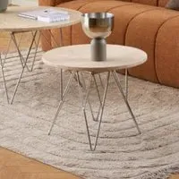 Putnam Round Side Table with Chrome Legs - Beige, Travertine