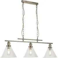 Pyramid 3 Light Pendant Light - Antique Brass, Glass