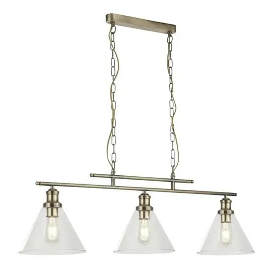 Pyramid 3 Light Pendant Light - Antique Brass, Glass