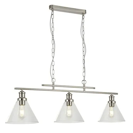 Pyramid 3 Light Pendant Light - Satin Silver, Glass