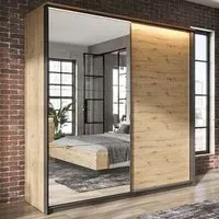 Qesso 2 Door Mirrored Wardrobe with LED - Artisan Oak