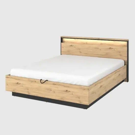 Qesso King Size Ottoman Bed with LED - Artisan Oak