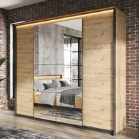Qesso Mirrored Wardrobe with LED - Artisan Oak