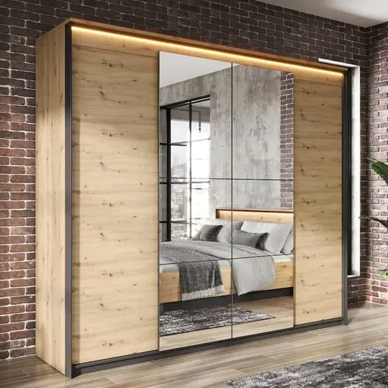 Qesso Mirrored Wardrobe with LED - Artisan Oak