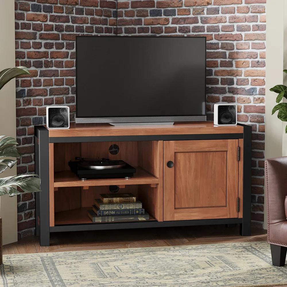 Qimera Corner TV Stand with 1 Door - Natural, Acacia Wood product