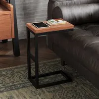 Qimera Side Table with Shelf - Natural, Acacia Wood alternate view