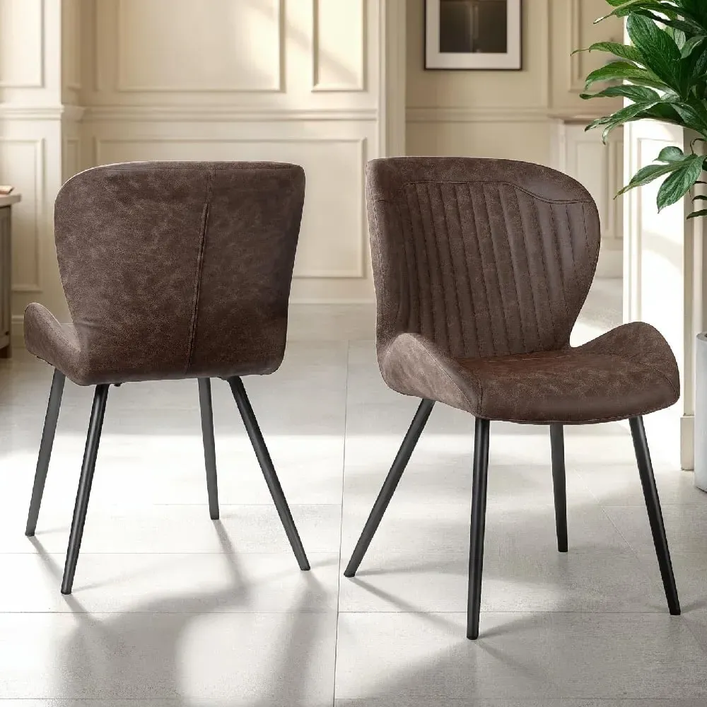 Qinson Dining Chairs Set of 2 - Brown, Faux Leather image