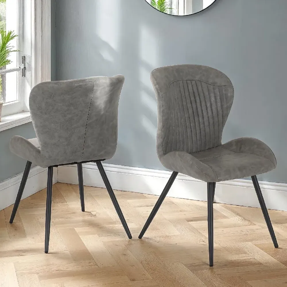 Qinson Dining Chairs Set of 2 - Grey, Faux Leather image
