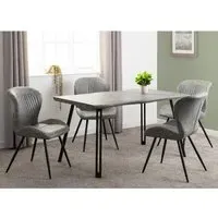 Qinson Dining Table with 4 Chairs - Grey, Concrete Effect