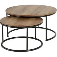 Qinson Round Coffee Tables Set of 2 - Medium Oak Effect