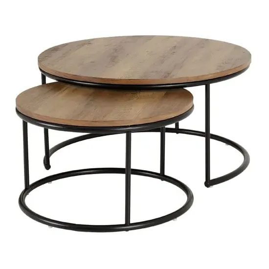 Qinson Round Coffee Tables Set of 2 - Medium Oak Effect image