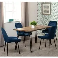 Qinson Wave Edge Dining Table with 4 Avah Chairs - Blue, Oak