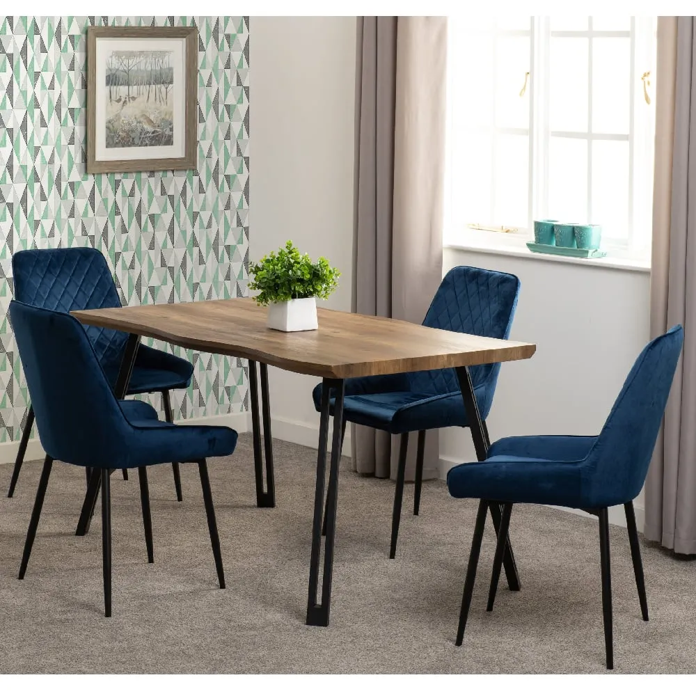 Qinson Wave Edge Dining Table with 4 Avah Chairs - Blue, Oak image