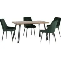 Qinson Wave Edge Dining Table with 4 Avah Chairs - Green, Oak