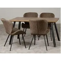 Qinson Wave Edge Dining Table with 4 Chairs - Brown, Oak