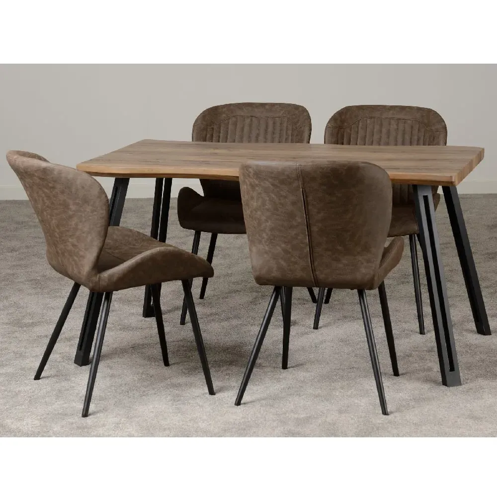 Qinson Wave Edge Dining Table with 4 Chairs - Brown, Oak