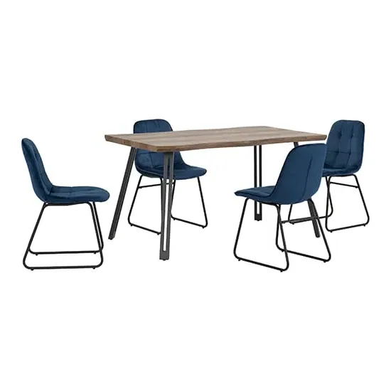 Qinson Wave Edge Dining Table with 4 Lyster Chairs - Blue