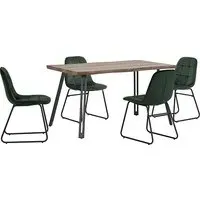 Qinson Wave Edge Dining Table with 4 Lyster Chairs - Green