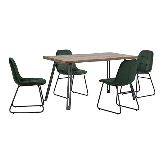 Qinson Wave Edge Dining Table with 4 Lyster Chairs - Green
