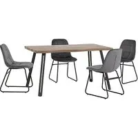 Qinson Wave Edge Dining Table with 4 Lyster Chairs - Grey