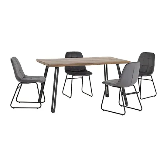 Qinson Wave Edge Dining Table with 4 Lyster Chairs - Grey