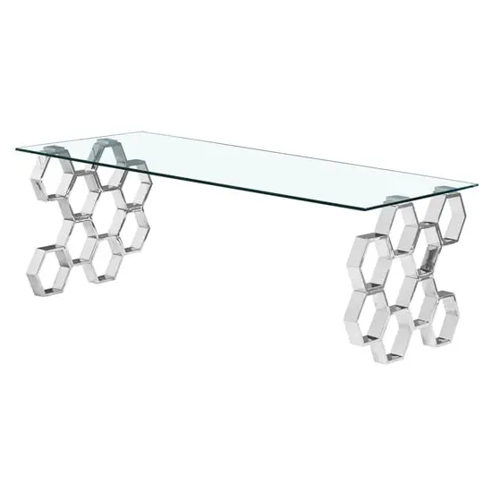 Qortni Coffee Table - Clear Glass, Silver Metal product