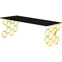 Qortni Coffee Table with Gold Frame - Black, Glass