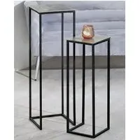 Quadro Set of 2 Decorative Pillars - Silver, Black Metal