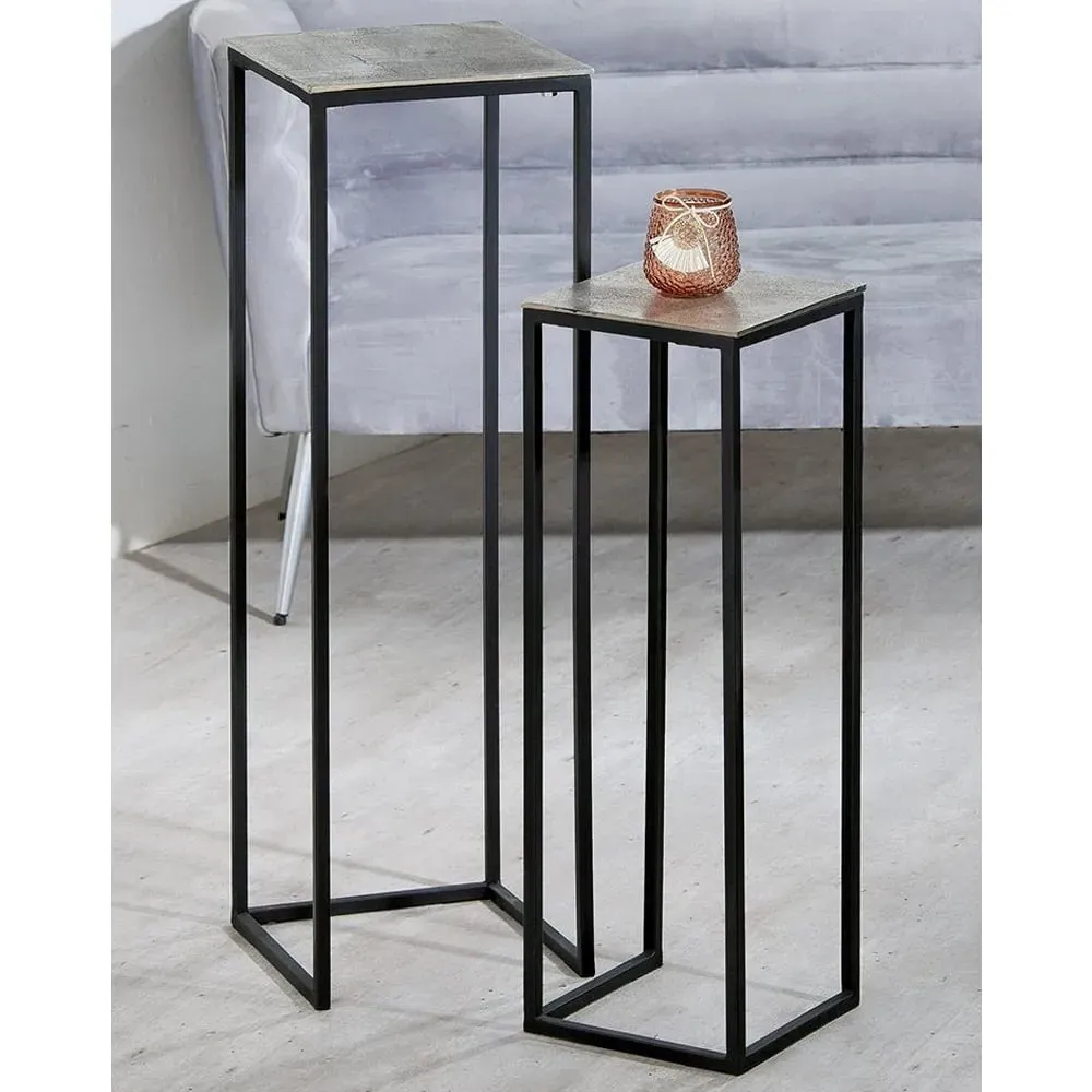 Quadro Set of 2 Decorative Pillars - Silver, Black Metal