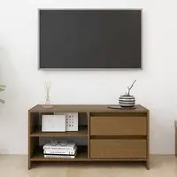 Quana Pinewood TV Stand with Storage - Honey Brown