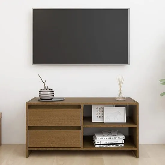 Quana Pinewood TV Stand with Storage - Honey Brown image