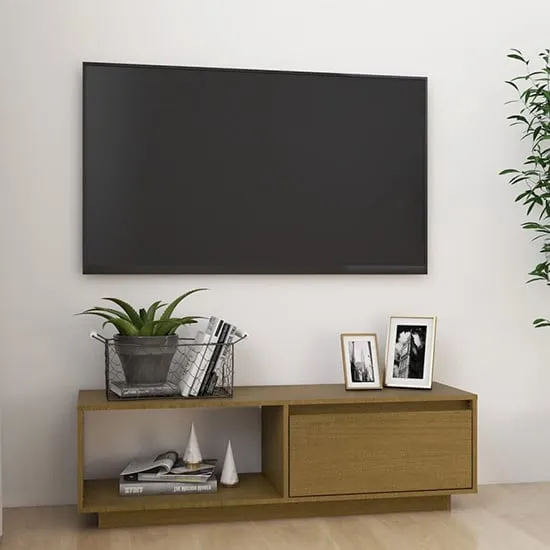 Quana Pinewood TV Stand with Storage - Honey Brown