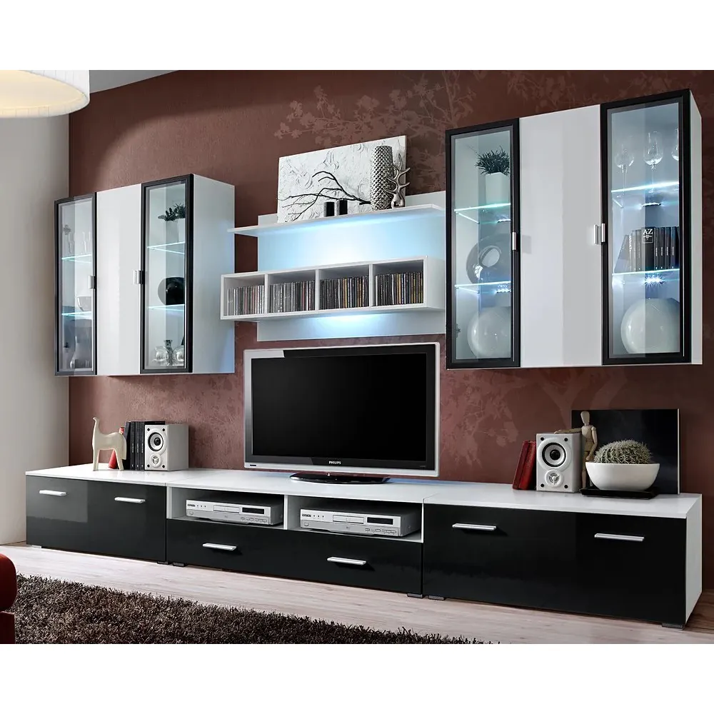 Quebec Entertainment Unit with LED - Black, High Gloss image